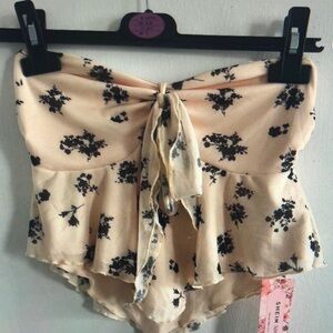 Women's Cream and Black Crop-top